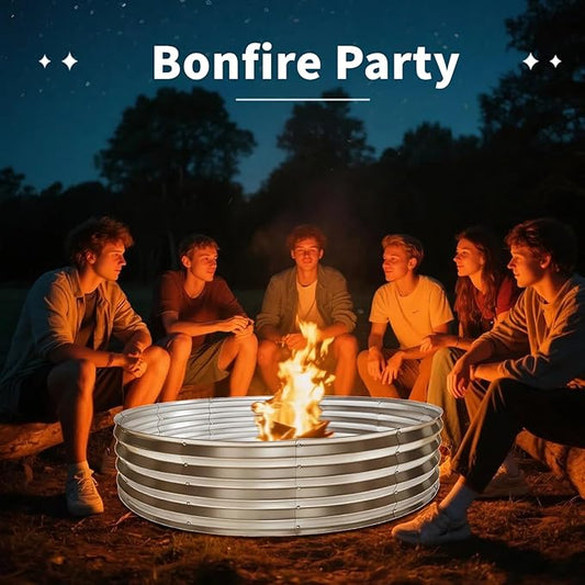 60 Inch Large Round Fire Pit Ring, Galvanized Steel Outdoor Bonfire Ring for Backyard & Camping, Sturdy, Rust-Proof & Easy to Install (5×5×1 FT)