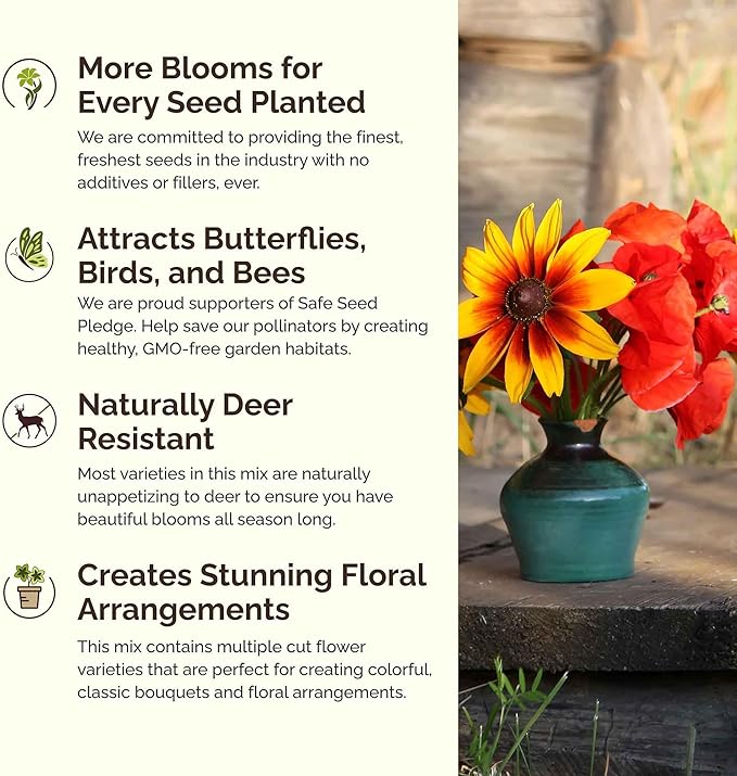 Eden Brothers Missouri Wildflower Mixed Seeds for Planting, 1 oz, 30,000+ Seeds with Lupine, Coreopsis | Attracts Pollinators, Plant in Spring or Fall, Zones
