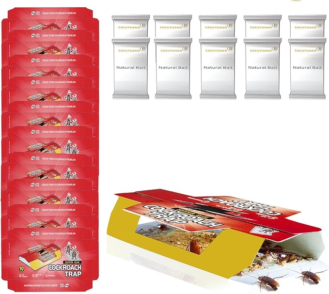 Natural Food Baited Cockroach Glue Boards – Extra Strong Adhesive, Highly Attractive