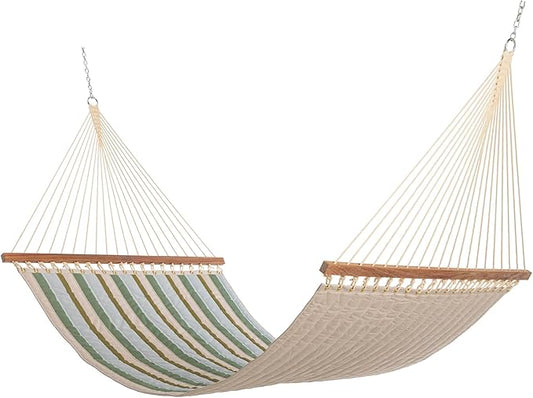 Nags Head Hammocks Gateway Aloe Quilted Quilted Hammock, Constructed of Durable Fabrics, Cumaru Spreader Bar, Rolled Rim Grommets, Galvanized Hardware, Handcrafted in The Carolinas