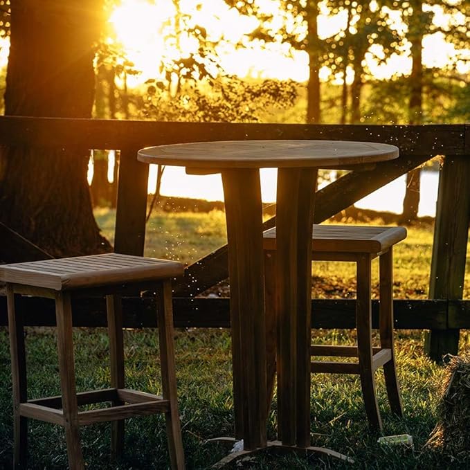Ash & Ember Acadia Grade A Teak 35" Round Bar Table, Indoor Outdoor Patio Bar Furniture, Weather Resistant Solid Wood for Garden, Backyard, Patio, Tightly Spaced Slats