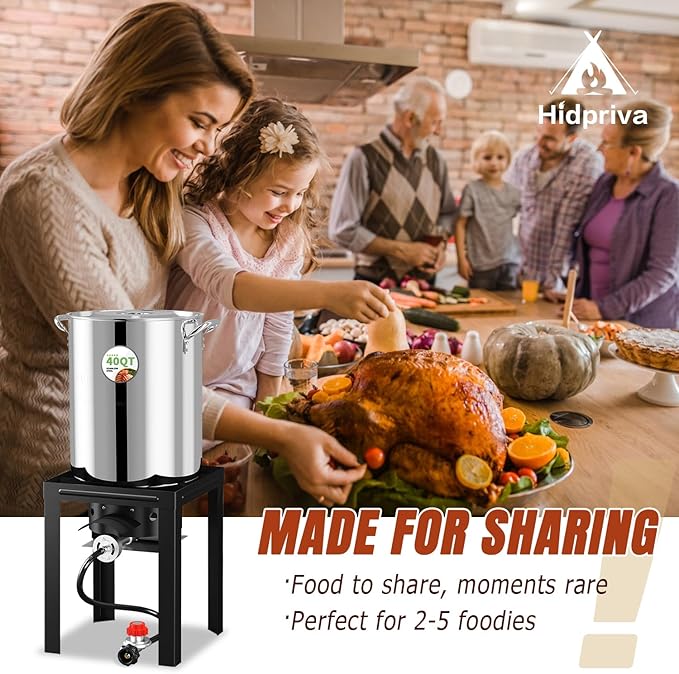 Stainless Steel 40QT Turkey Fryer Kit, Waterproof Cover & 12-inch Skimmer, 55,000BTU Propane Burner Stove, Turkey Fryer Pot, Outdoor Deep Fryer, Crawfish Boiler with 25QT Basket