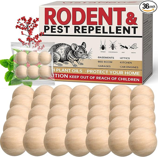 36 Balls Rodent Repellent, Peppermint Oil to Repel Mice and Rats, Mouse Repellent for Indoor and Outdoor,Natural Rodents Deterrent to Keep Mice, Rats and Squirrels Away Your Home