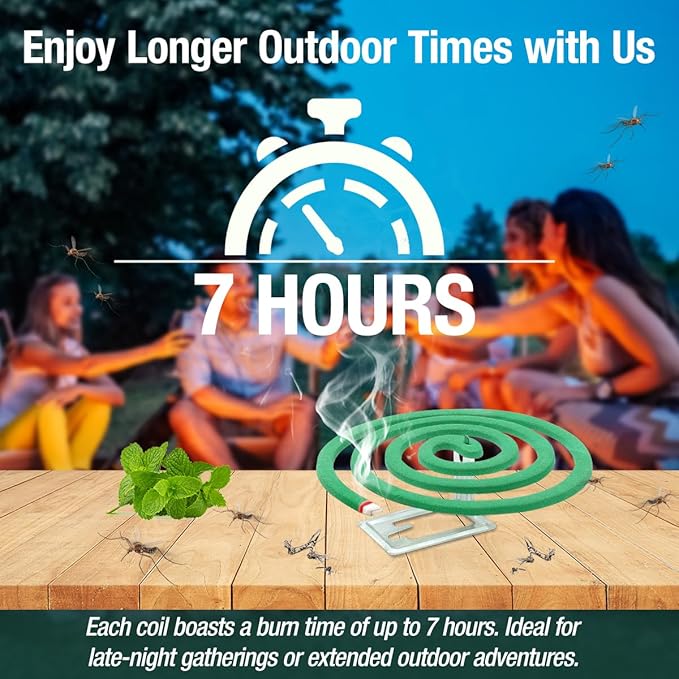 20 Pack Natural Mosquito Repellent Coils, Plant-Based Cintronella Long-Lasting Protection, DEET-Free Mosquito Repellent, Safe for Patio, Camping, Backyard, and Poolside Use, 1 Holder 2 Stands