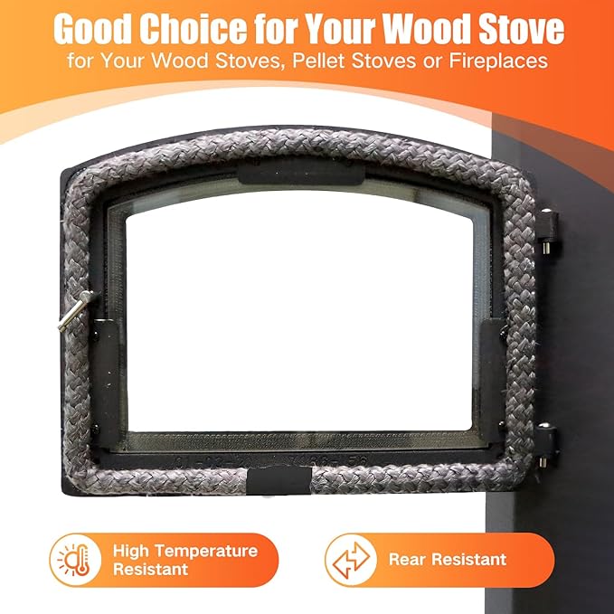 Protalwell Wood Stove Gasket, 1/4" Wood Stove Door Gasket Kit, High Temperture Resistant Gasket Rope Replacement for Stove or Fireplace Doors, Grey Color Fiberglass Gasket