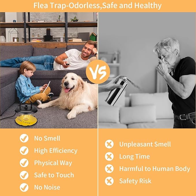 Flea Traps for Inside Your Home,New Bed Bug Trap with Light Refills and Sticky Pads,Electronic Fly Gnat Traps Indoor,Sticky Flea Bombs for Home Indoor(Black, 2 Pack)