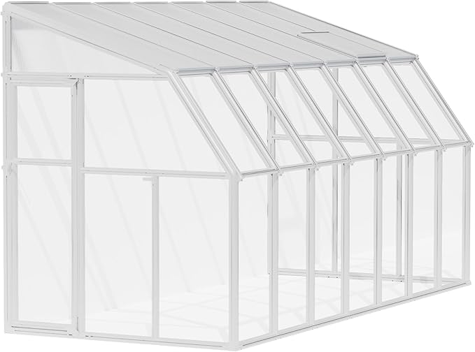 Palram Canopia Rion Sun Room 6 Ft. x 14 Ft. Solarium, Lean-to Greenhouse DIY Kit, Attach to House, Large Twin Wall Polycarbonate, 100% UV Protection for Porch, Patio Outdoors with Window Vent (White)