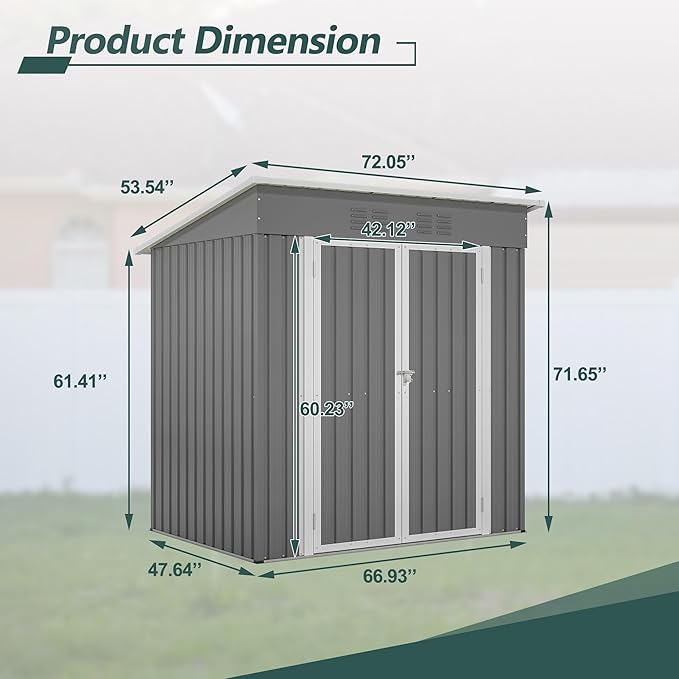 ZMAD Outdoor Storage Shed Metal, Large Garden Tool Sheds Outdoor with Lockable Doors, Waterproof Steel Utility Storage Building (Gray, 6 x 4 ft/Floor Frame)