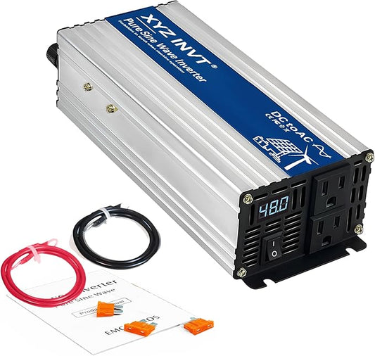800W Pure Sine Wave Power Inverter DC 48V to AC 110V/120V, 1600W Peak, Car/Truck Power Converter for Solar, Home, Vehicle & Rechargeable Devices with LED Display