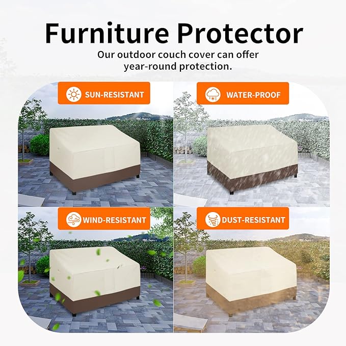 Easy-Going Waterproof Outdoor Loveseat, Heavy Duty 2-Seater Patio Couch, Windproof Furniture Cover with Air Vent (58Wx40Dx31H inch, Beige/Dark Brown)