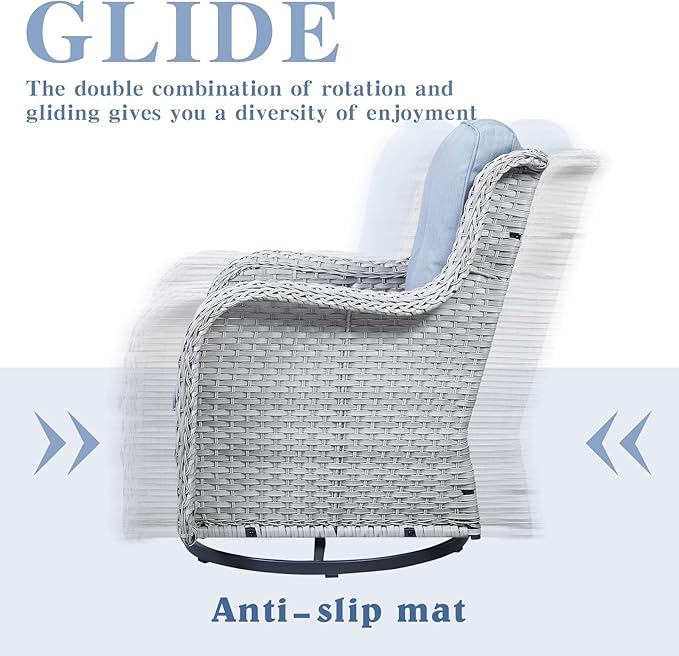 Belord 5 Piece Outdoor Patio Furniture Set - Wicker Furniture Patio Conversation Set, Outdoor Swivel Rocker Chairs with 3-Seater Sofa and 2 Ottomans for Small Space, Baby Blue Cushion