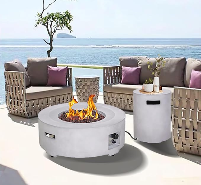Afterglow 16" Propane Tank Cover Table, Round Tank Container Fits Standard 20 lbs Propane Tank Outdoor Gas Tank, Deck Backyard Patio, Grey