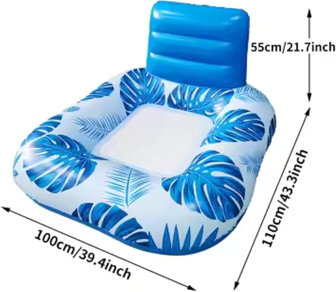 Square Inflatable Pool Lounger with Backrest (Two Pack), Tropical Palm Leaf Float for Adults, Relaxing Pool Raft with Cooling Mesh Seat