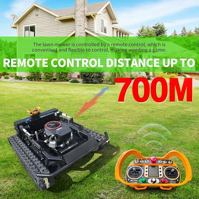 Lawn Mower, Remote Control Lawn, Small Crawler,27HP Gas Engine,Oil-Electric Hybrid Drive Lawn Mowing and Weed Whacker, All Terrain Grass Cutter Yard Mower, 65° Climbing (SKD-764-90L)