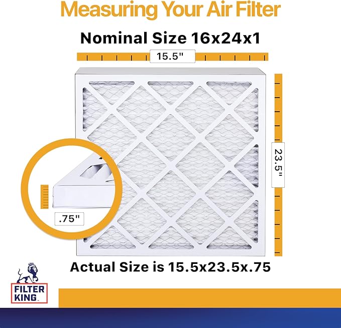 Filter King 16x24x1 Air Filter | 4-PACK | MERV 13 HVAC Pleated A/C Furnace Filters | MADE IN USA | Actual Size: 15.5 x 23.5 x .75"