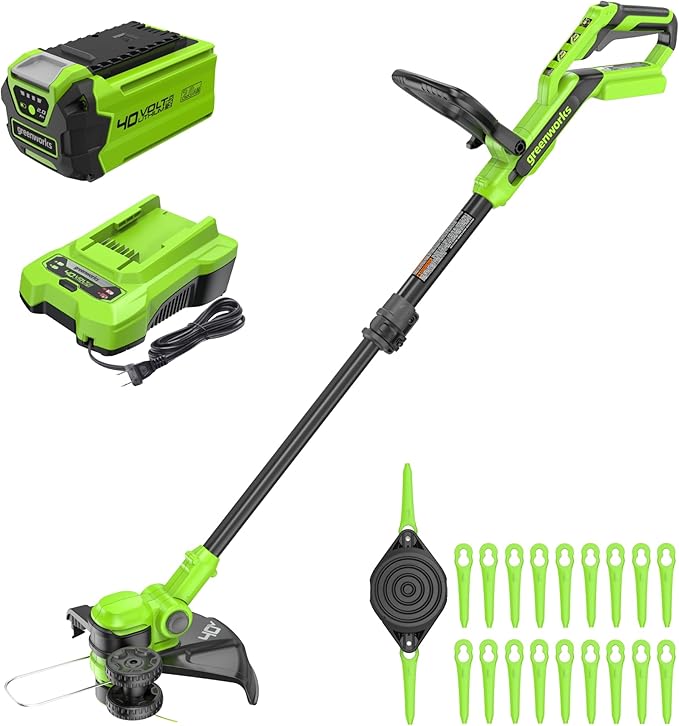 Greenworks 40V 13" Cordless String Trimmer/Weed Wacker + Edger (Includes 20 Blades), 2.0Ah Battery and Charger Included