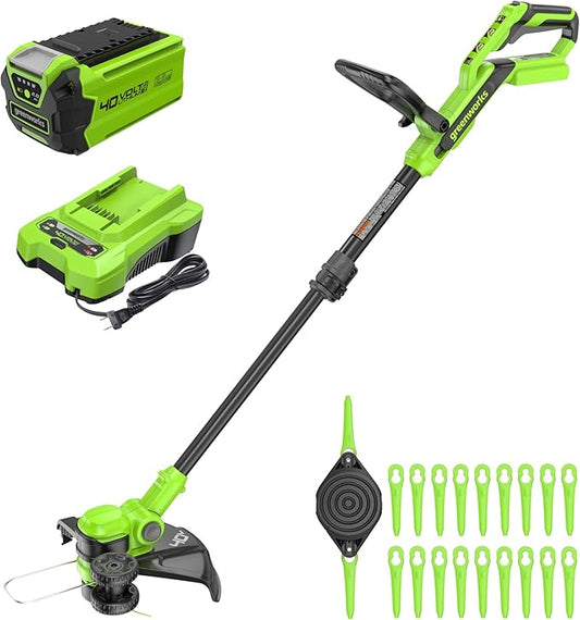 Greenworks 40V 13" Cordless String Trimmer/Weed Wacker + Edger (Includes 20 Blades), 2.0Ah Battery and Charger Included