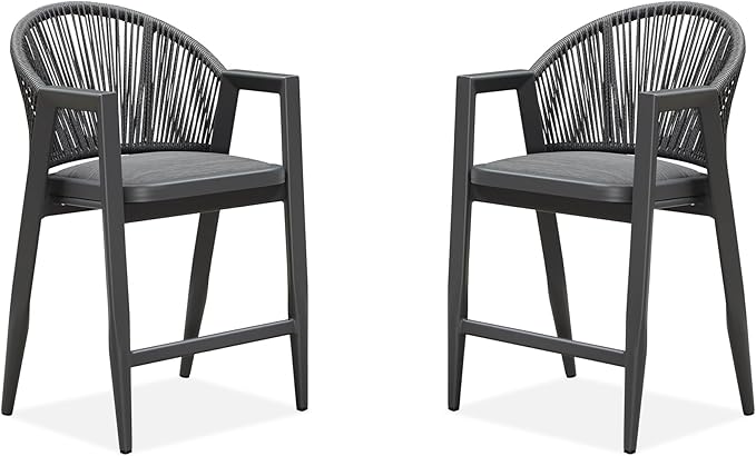 PURPLE LEAF Outdoor Counter Height Bar Stools Set of 2 Wicker Rattan Counter Stools Bar Chairs Barstool for Patio Kitchen Island Lawn Grey