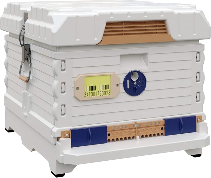 Apimaye Ergo Insulated 10 Frame Bee Hive Set [NO Frames Included] (Single Hive, White Body Blue Entrance)