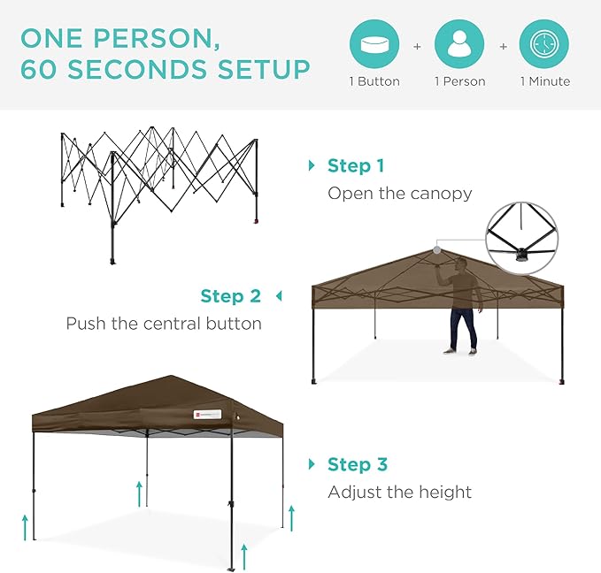 Best Choice Products 8x8ft 1-Person Setup Pop Up Canopy Tent Instant Portable Shelter w/ 1-Button Push, Case, 4 Weight Bags - Brown