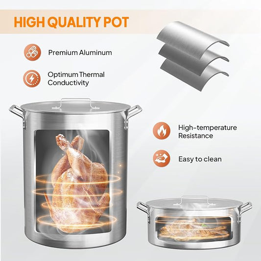 ROVSUN 30QT Turkey Fryer & 10QT Fish Fryer Kit with 54000BTU Propane Stove & Foldable Side Table, Aluminum Deep Fryer Pot for Outdoor Cooking Seafood Boiling w/Lifting Hook, Turkey Rack & Thermometer