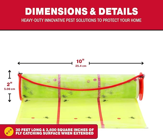 Catchmaster Giant Fly Glue Trap 1-Pack 30 Feet Each, Adhesive Fly Traps Outdoor, Sticky Bug Catcher, Bulk Flying Insect Paper Roll, Pest Control for Garage, Barn, Greenhouse & Garbage Room