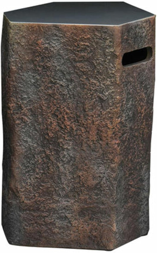 AMS Fireplace | Elementi 20lb Propane Tank Cover (Columbia Style) | High-Performance Cast Concrete, Brown Color, Hexagon Shape, Size - 18.5" x 15" x 24.4" inches | Suited for 20 lb Propane Tank