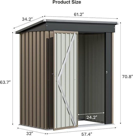 Patiolife 5x3 FT Outdoor Storage Shed, Small Tool Metal Shed with Lockable Door & Sloping Roof, Garden Shed for Backyard Patio Lawn, Brown