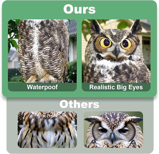 2PCS Reflective Hanging Hawk Fake Owl Decoration, Realistic Hanging Owl for Garden Patio Windows