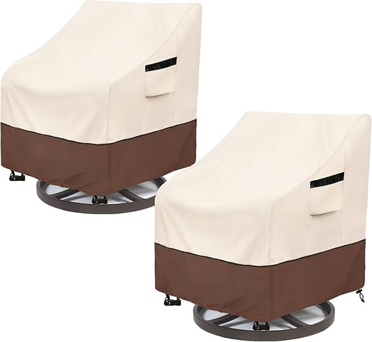Outdoor Swivel Chair Cover 2 Pack,100% Waterproof Heavy Duty Patio Chair Covers,(30 W x 34 D x 38.5 H inches) Swivel Patio Chair for Outdoor Furniture Covers Waterproof,Beige&Brown