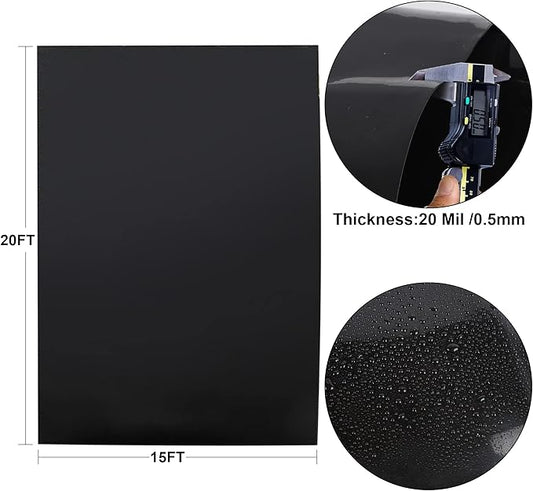 15 x 20 FT Pond Liner, 20 Mil Fish Pond HDPE Liner, Pond Liners for Outdoor Ponds, Koi Ponds, Garden Fountain, Waterfall