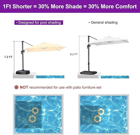 PURPLE LEAF 8' X 8' Patio Umbrella with Wheeled Base for Pool 7' High Offset Outdoor Cantilever Umbrella Swimming Pool Umbrella with 360°Rotation for Poolside Yellow