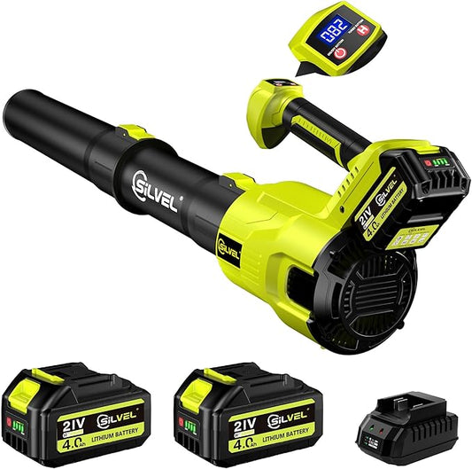 Cordless Leaf Blower, 550CFM (160MPH) Brushless Turbo Blower, 24V High Power Battery Powered Leaf Blowers with 2x4.0Ah Battery & Charger, Electric Blowers Variable Speeds for Lawn&Garden