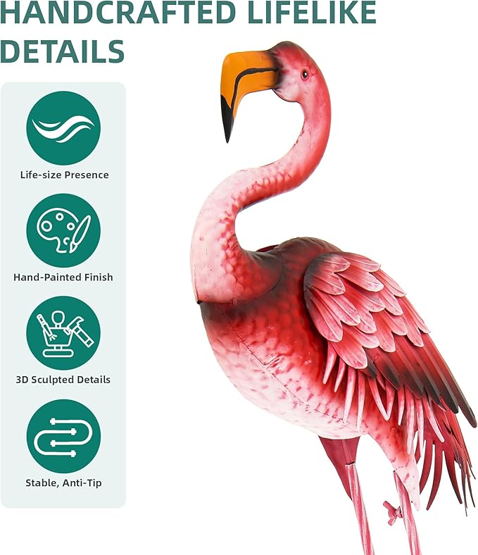 Ultym Extra-Large Metal Flamingo Yard Decor, Handmade 37.2" Flamingo Statues with Stable Ground Stakes, Backyard Decoration, Metal Garden Art