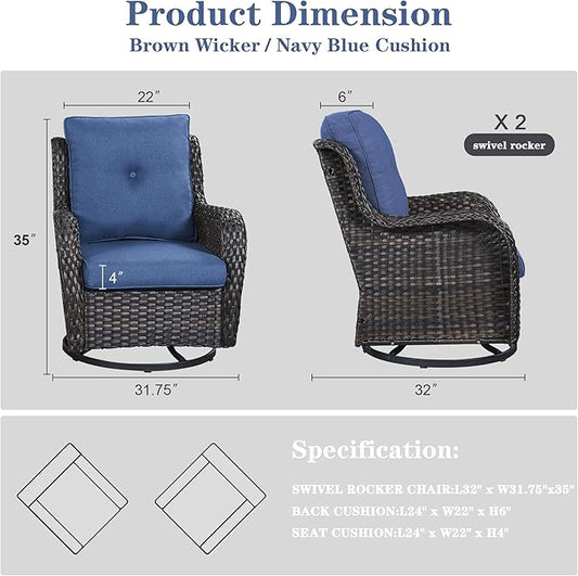 Belord Outdoor Swivel Rcoker Patio Chairs - Outdoor Swivel Patio Chairs Set of 2 Wicker Chair Patio Furniture Sets with Covered Cushion for Porch Deck Balcony Garden, Blue