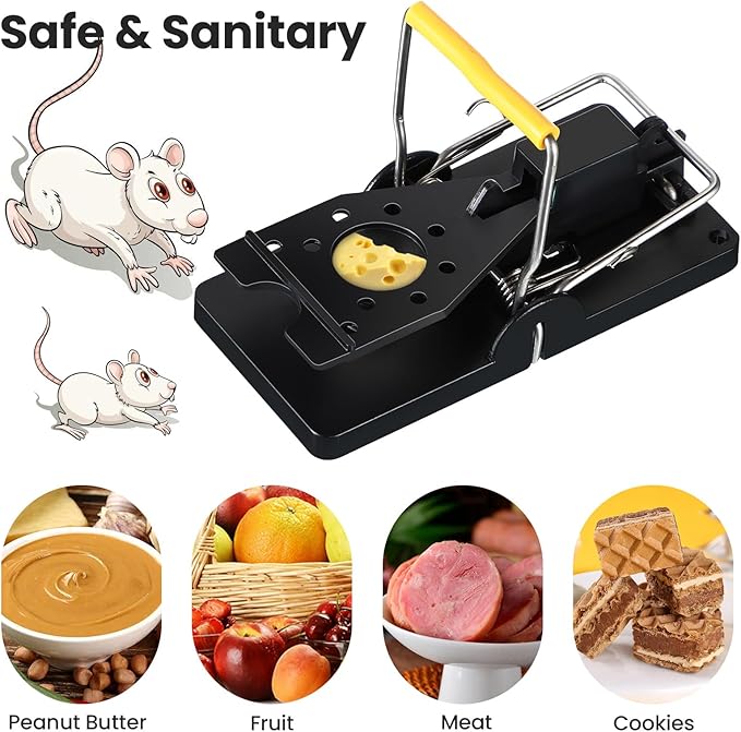 Qualirey 18 Pcs Mouse Traps Plastic Snap Rat Trap Bulk Reusable Quick Effective Safe for Indoor Outdoor Home House Warehouse Garden Kitchen 3.86 x 1.81 x 2.17 Inch (Black,Yellow)