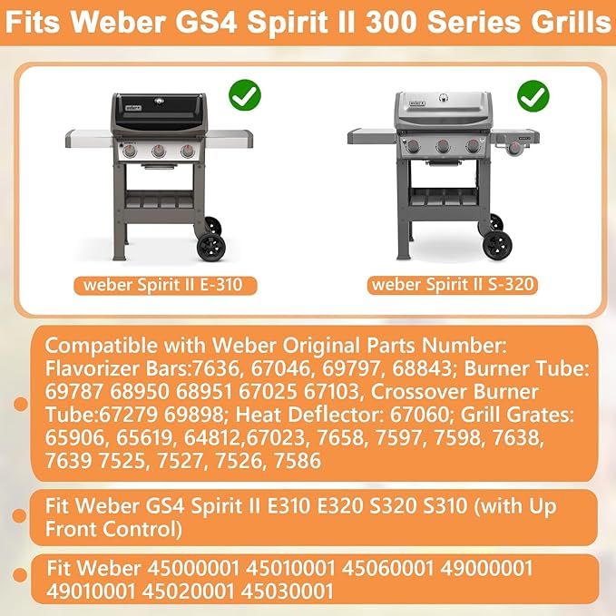 Grill Parts for Weber Spirit 2 Grill Parts GS4 Spirit II 300 SER E310 Replacement Parts for Weber 7636 69797 67046 Flavorizer Bars, 67060 Heat Deflector, 7638 Grates, 67025 69787 67103 Burner Tubes