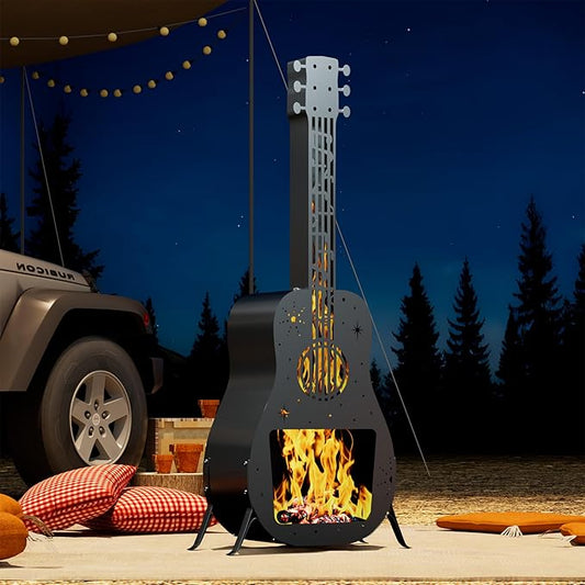 Chiminea Outdoor Fireplace,Wood Burning Chimenea with Chimney,Metal Chiminea Fire Pit for Outside Patio