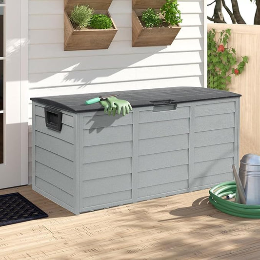 75 Gallon Outdoor Deck Storage Box, Patio Resin Deck Storage Container, Store Cushion and Sundry Things (Grey)