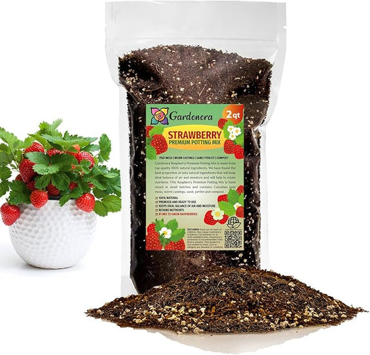 Gardenera Strawberry Premium Potting Soil Mix - Ideal Blend for Growing Robust and Flavorful Strawberries - 2 Quart
