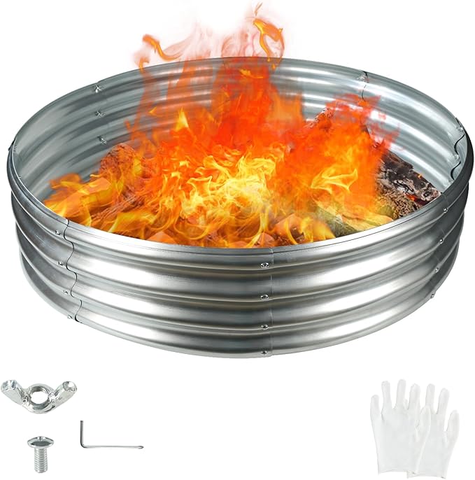 48 Inch Round Galvanized Fire Pit Ring/Fire Ring - Foldable and Perfect for Outdoor Gatherings and Campfires in The Yard/Garden/Park/Beach (4 FT Diameter, Silver)