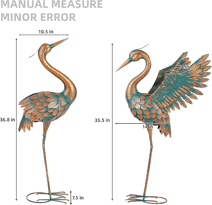 Ultym Extra-Large 36.8" Metal Crane Garden Statue, Handcrafted Blue Heron Decor Sculptures with Stable U-Ground Stakes, Backyard Decoration, Metal Garden Bird Animal Yard Art, Lawn Ornament Decor