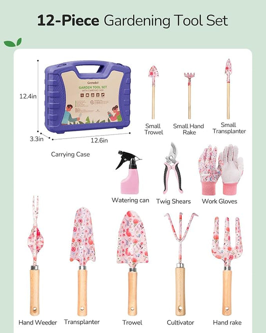 12-Piece Womens Gardening Tools Gift Set, Rust-Proof & Heavy-Duty Garden Tools with Durable Carrying Case, Fashionable & Thoughtful Gardening Gifts for Women&Men (Purple)