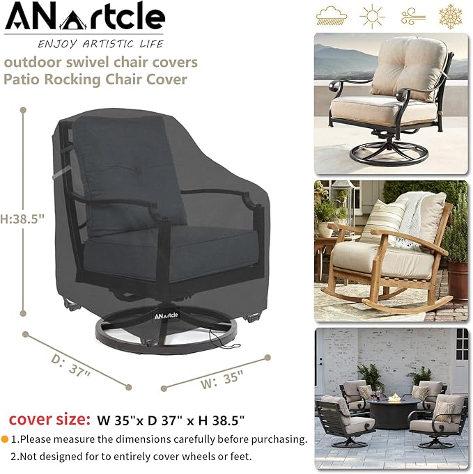 Outdoor Swivel Lounge Chair Cover 2 Pack,600D Waterproof Heavy Duty Outdoor Chair Covers(35 W x 37 D x 38.5 H inches),Patio Swivel Chair Covers for Outdoor Furniture,Black.