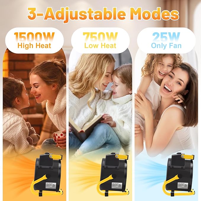 Outdoor Heaters for Patio, 1500W Electric Garage Heater with Overheat Protection, 3S Fast Heating, 3 Modes, Portable Space Heater for Patio, Garage, Greenhouse, Indoor, Black