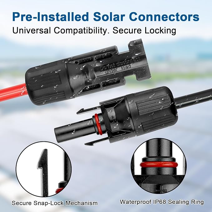 XRDS -RF Solar Panel Cable 20FT, 10AWG Solar Extension Cable with Male & Female Solar Connectors, Flame-Retardant Protective Sleeving Solar Cable, Weatherproof PV Wire for Solar Panel Connection