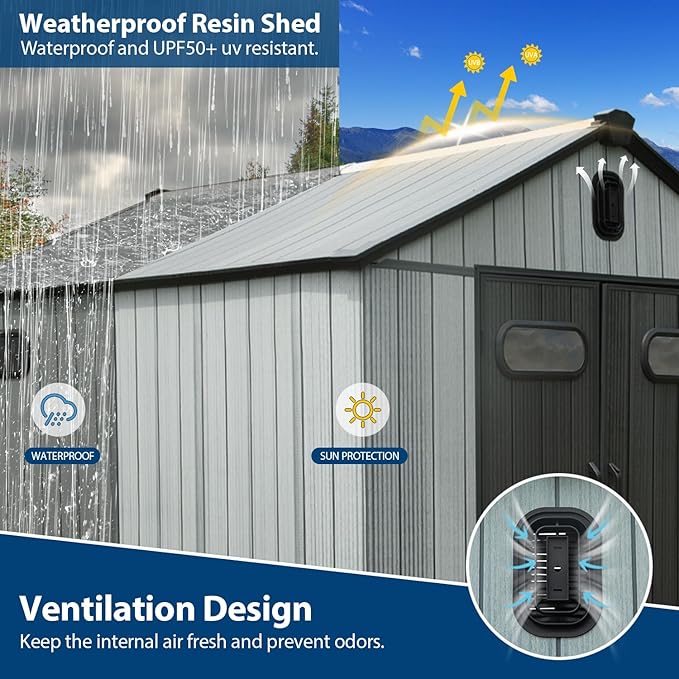 Domi 6x4Ft Resin Outdoor Storage Shed, Small Plastic Garden Shed with Carpet, Outside Weatherproof Storage Building for Tools, Bike, Lawn Mower, Patio, Backyard