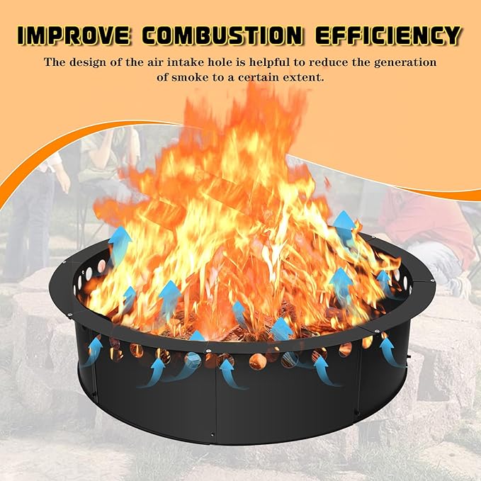 36 inch Fire Pit Ring,Heavy Duty Metal Smokeless Permanent Large Round Insert Firepit for Outdoor Fire Liner Wood Burning Heavy