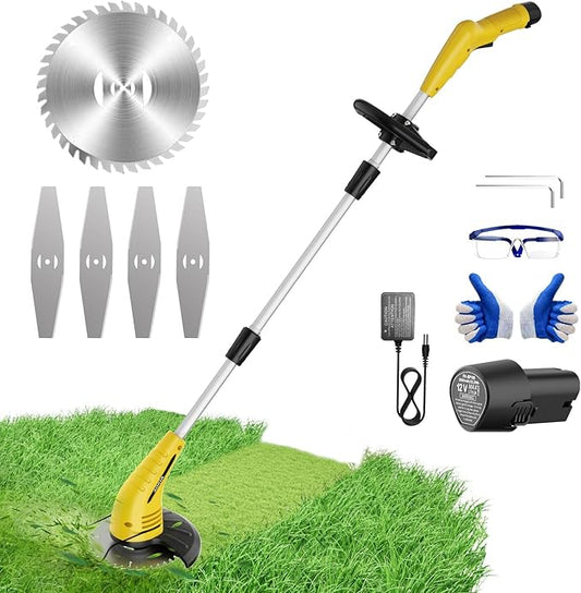Aokia Electric Weed Wacker Cordless, 12V Battery Powered Weed Eater Cordless with Adjustable Pole (65inch), Lightweight Grass Trimmer Mower/Cutter/Edger with 2 Types Blade for Garden and Yard Lawn