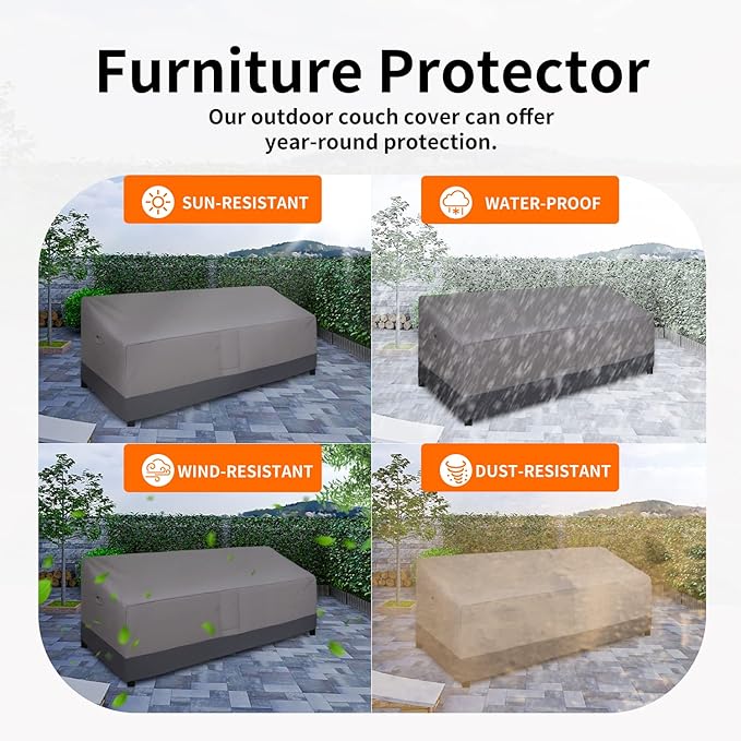 Easy-Going Waterproof Outdoor Couch Cover, Heavy Duty 4-Seater Patio Sofa Cover, Windproof Outdoor Furniture Cover with Air Vent （104Wx32.5Dx33H inch,Gray/Dark Gray